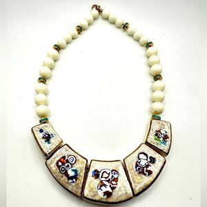 Vintage 16” signed Japan ceramic beaded, gold tone metal necklace!
